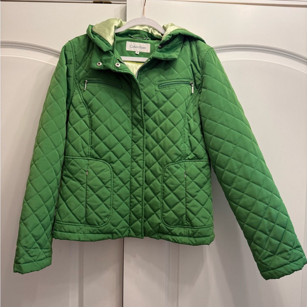 Calvin Klein Bright Green Quilted Jacket with Hood Size M